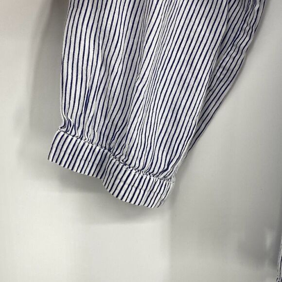 Roller rabbit Navy Pinstriped boho peasant blouse top Hand embroidered 100% Cott - Picture 5 of 14